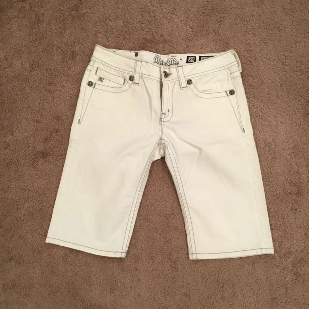 Miss Me White Jean Shorts with Textured Design